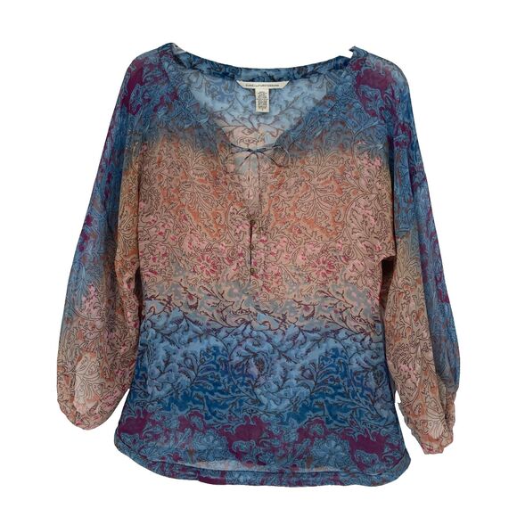 Diane Von Furstenberg Silk Peasant Blouse SIZE 4 Sheer Boho Art to Wear Peelo - Picture 2 of 12